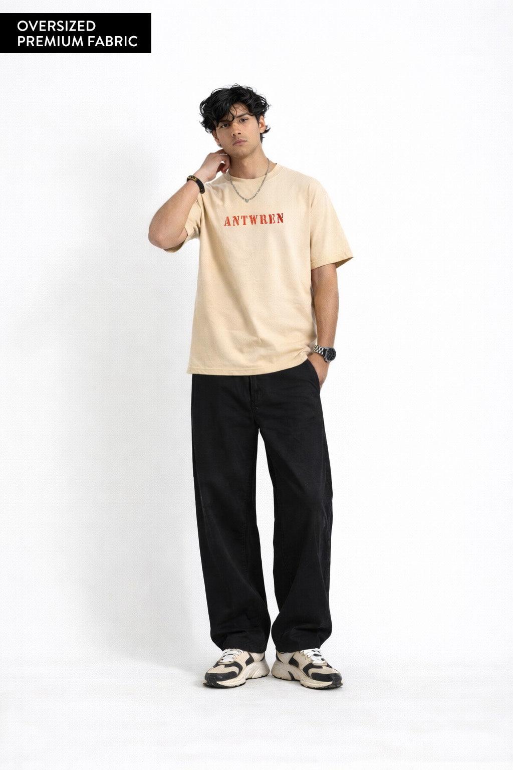 Premium Begie Oversized Embroidered Tee – Street Fit Antwren EStore