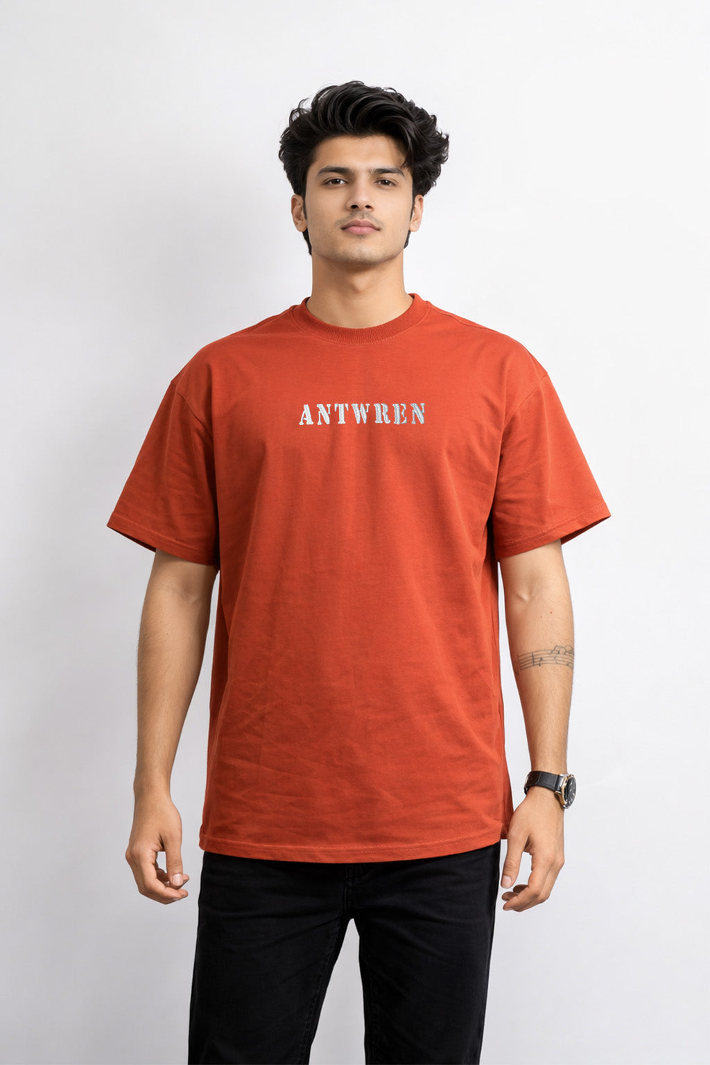 Premium Brick Color Oversized T-shirt with Embroidery Antwren EStore