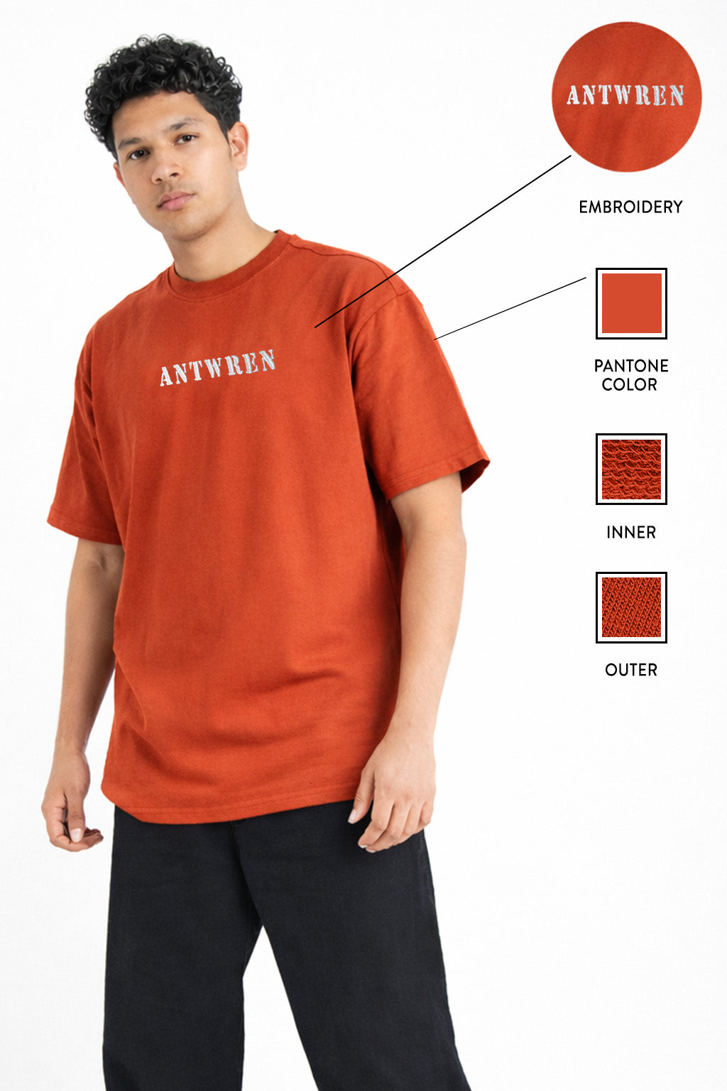 Premium Brick Color Oversized T-shirt with Embroidery Antwren EStore