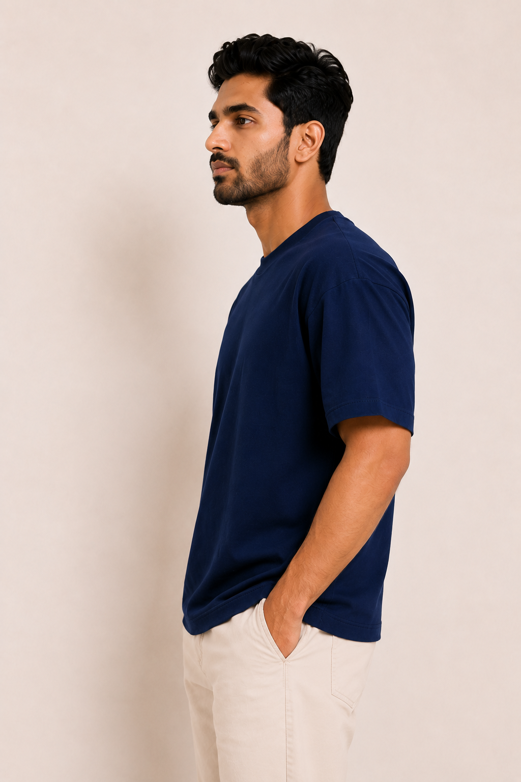 Antwren Premium Navy Blue Oversized Cotton T-Shirt Antwren