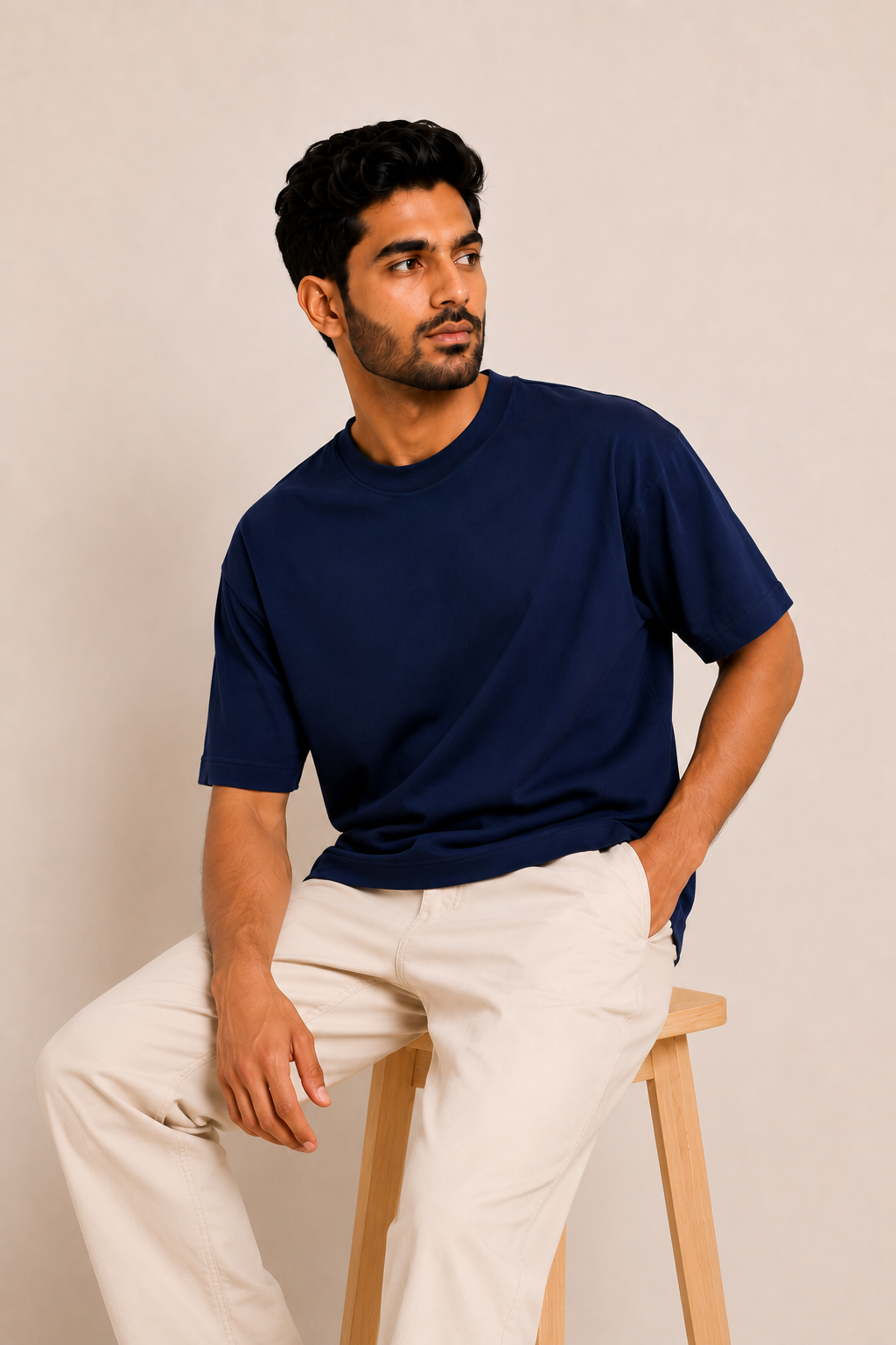 Antwren Premium Navy Blue Oversized Cotton T-Shirt Antwren