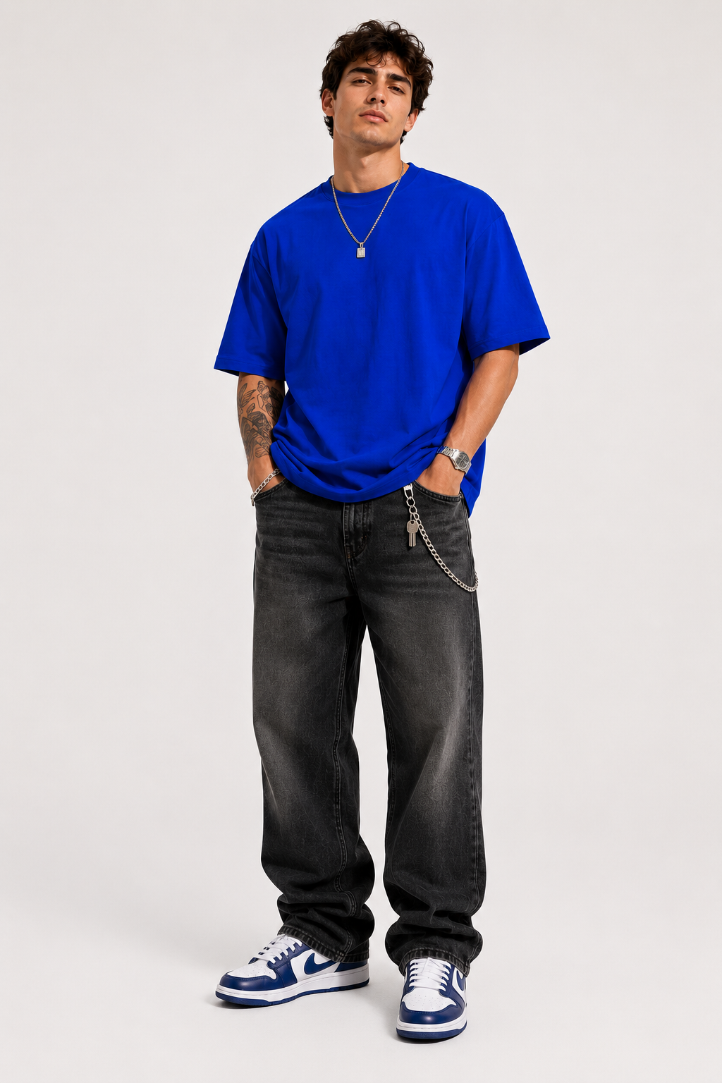 Antwren Premium Royal Blue Oversized Cotton T-Shirt