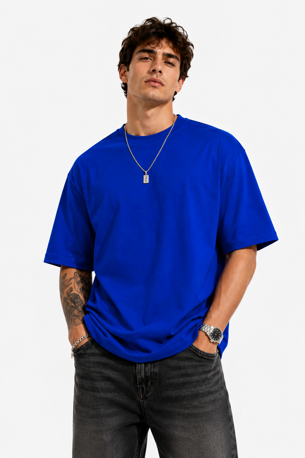 Antwren Premium Royal Blue Oversized Cotton T-Shirt