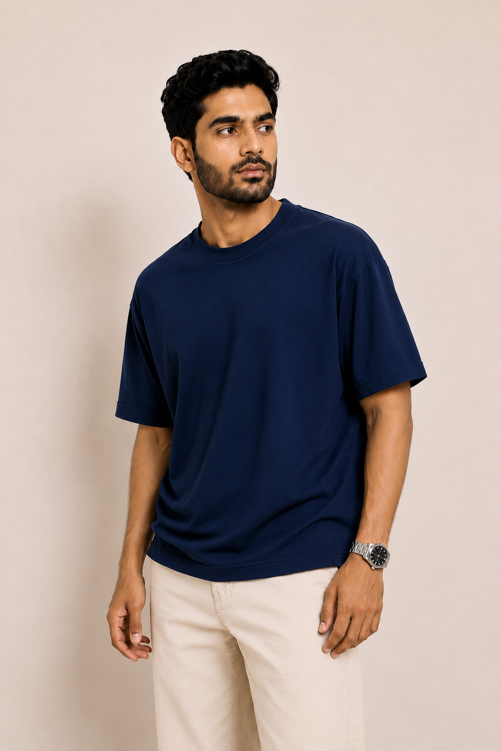 Antwren Premium Navy Blue Oversized Cotton T-Shirt Antwren