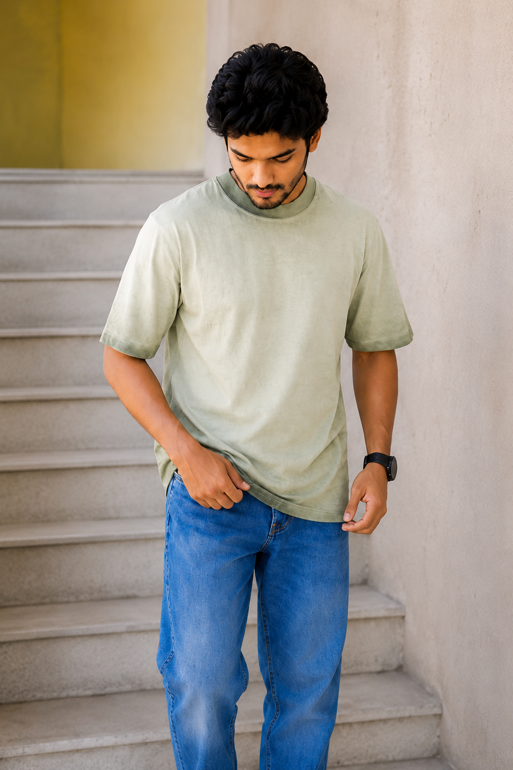 Premium Green sunfaded wash + spray oversized Tees Antwren Brand