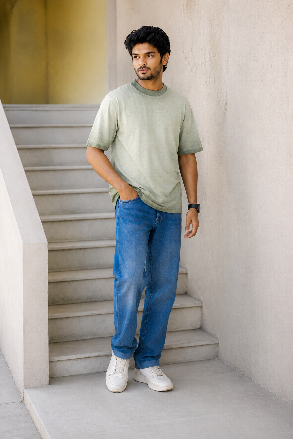 Premium Green sunfaded wash + spray oversized Tees Antwren Brand