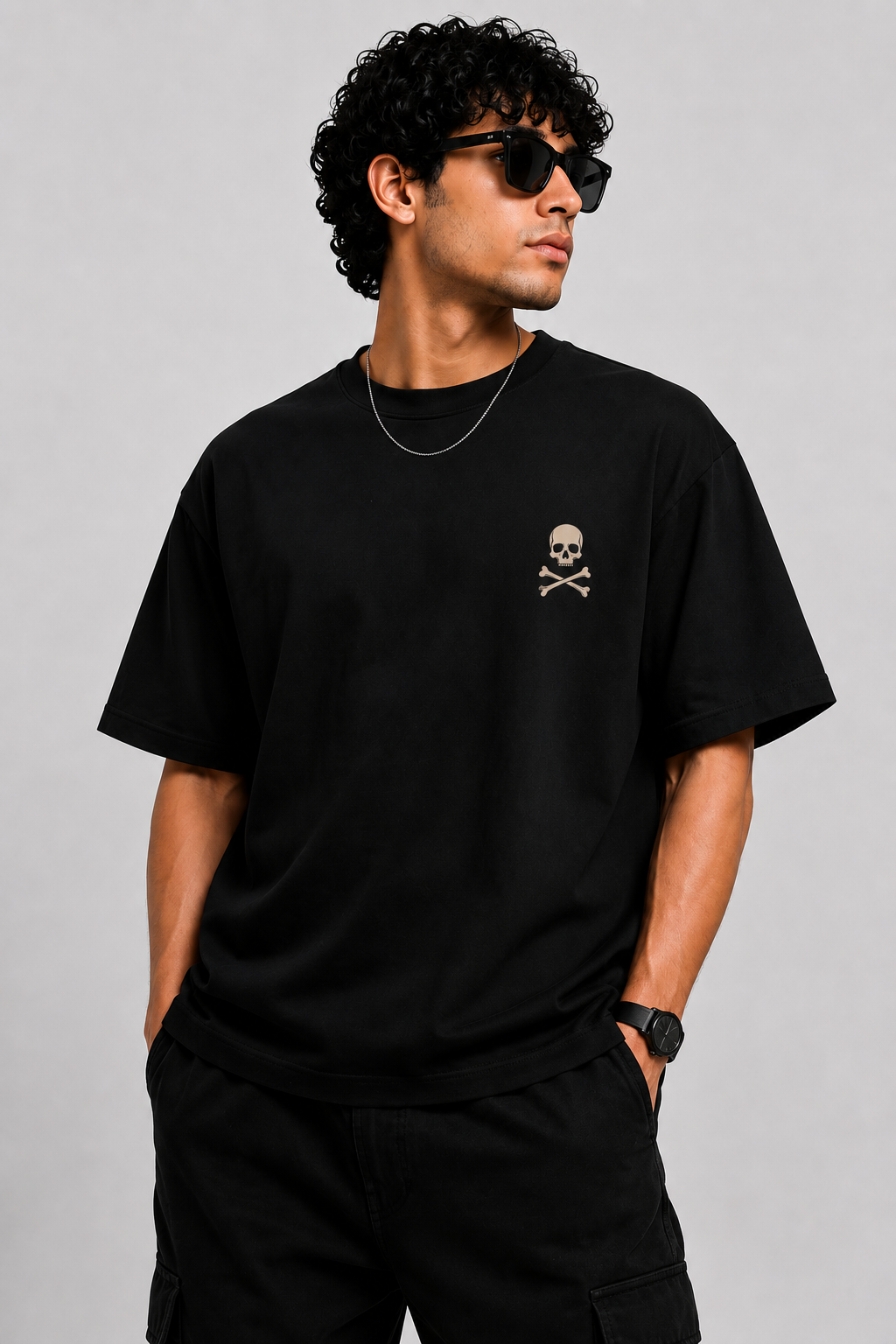 Black Oversized Printed boat T-Shirt