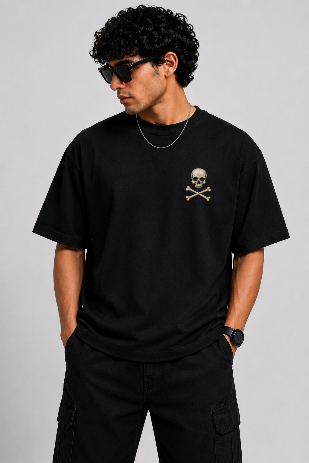 Black Oversized Printed boat T-Shirt