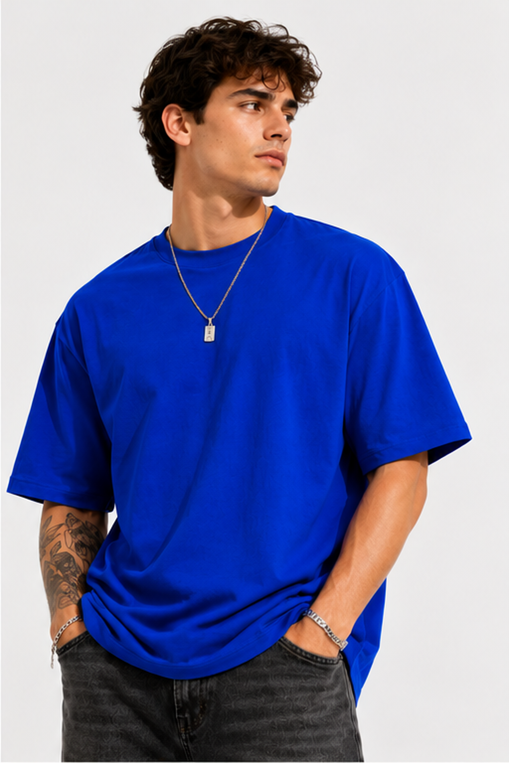 Antwren Premium Royal Blue Oversized Cotton T-Shirt