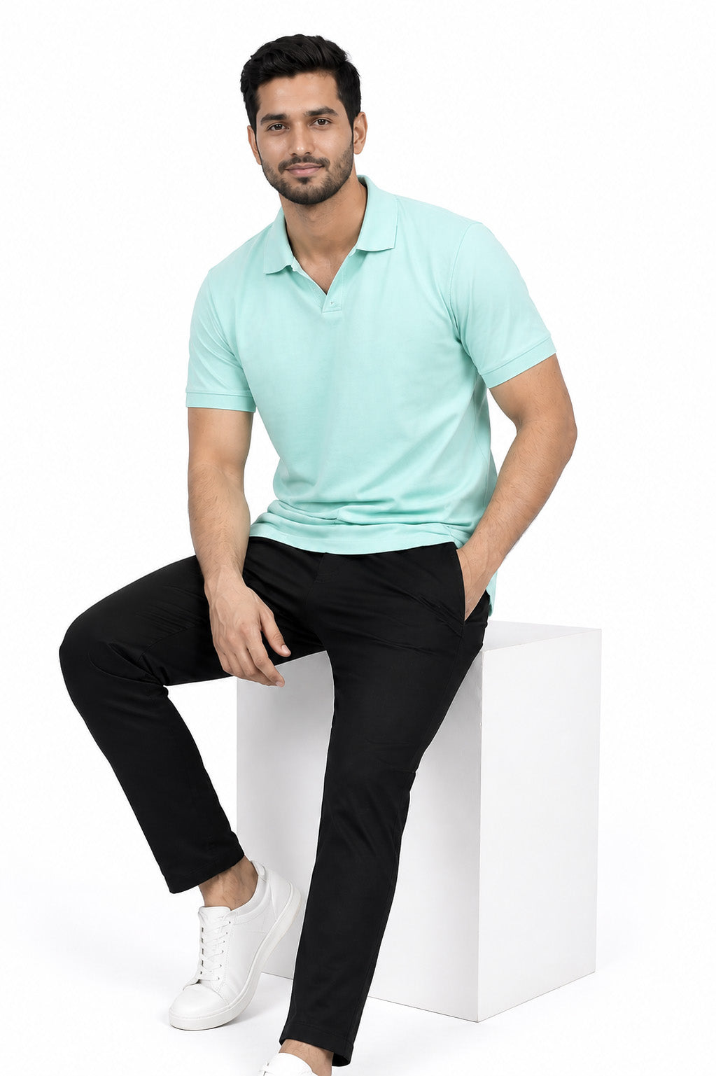 Mint Blue V Collar Polo T Shirt Antwren EStore