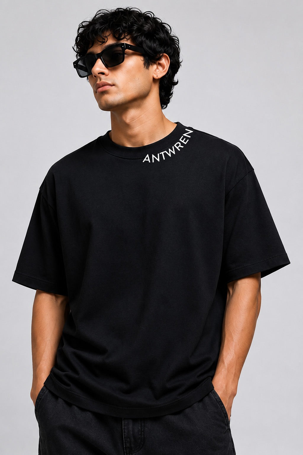 Premium Black Oversized Printed T-Shirt Antwren