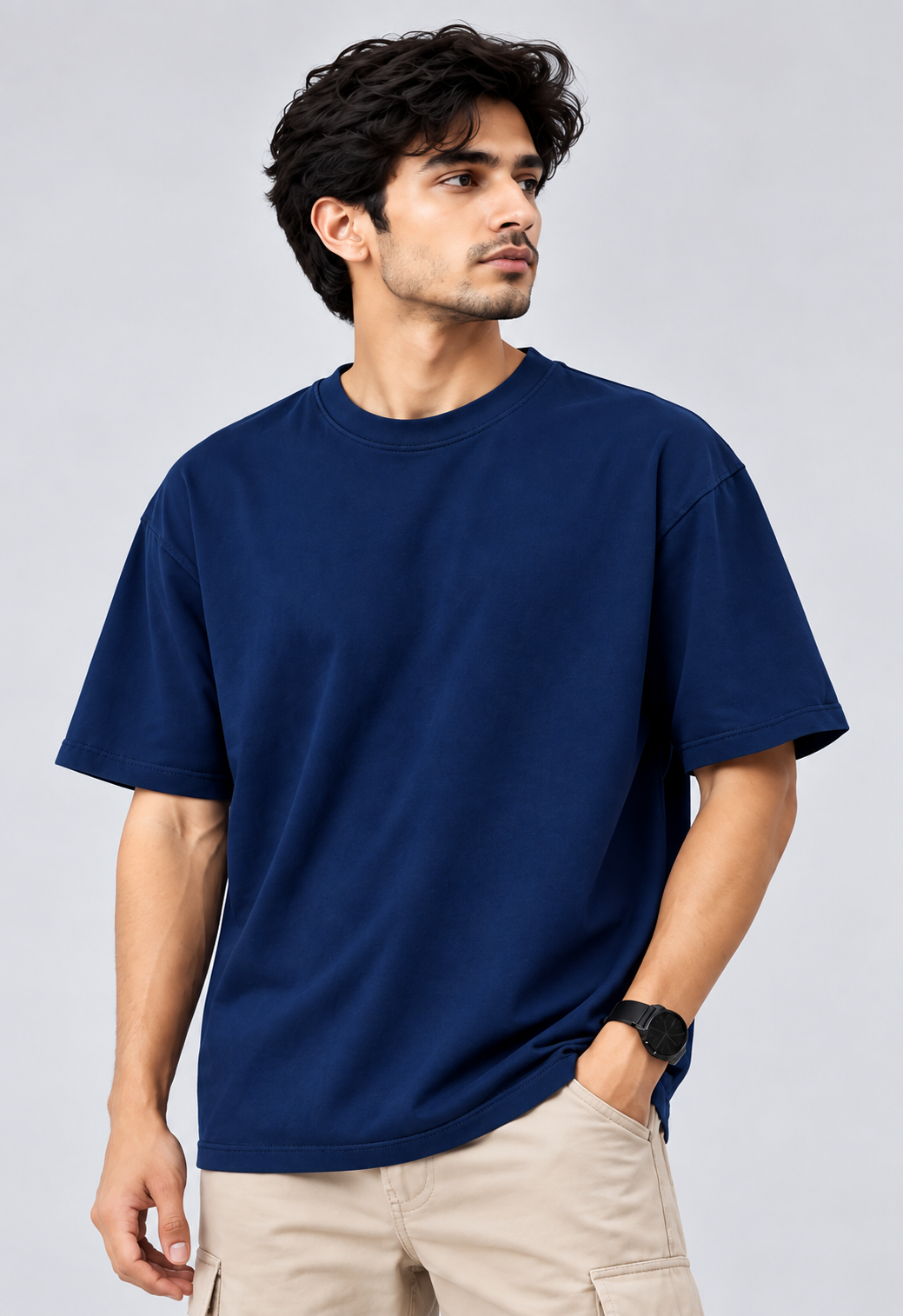 Navy Blue Oversized Cotton T-Shirt Antwren