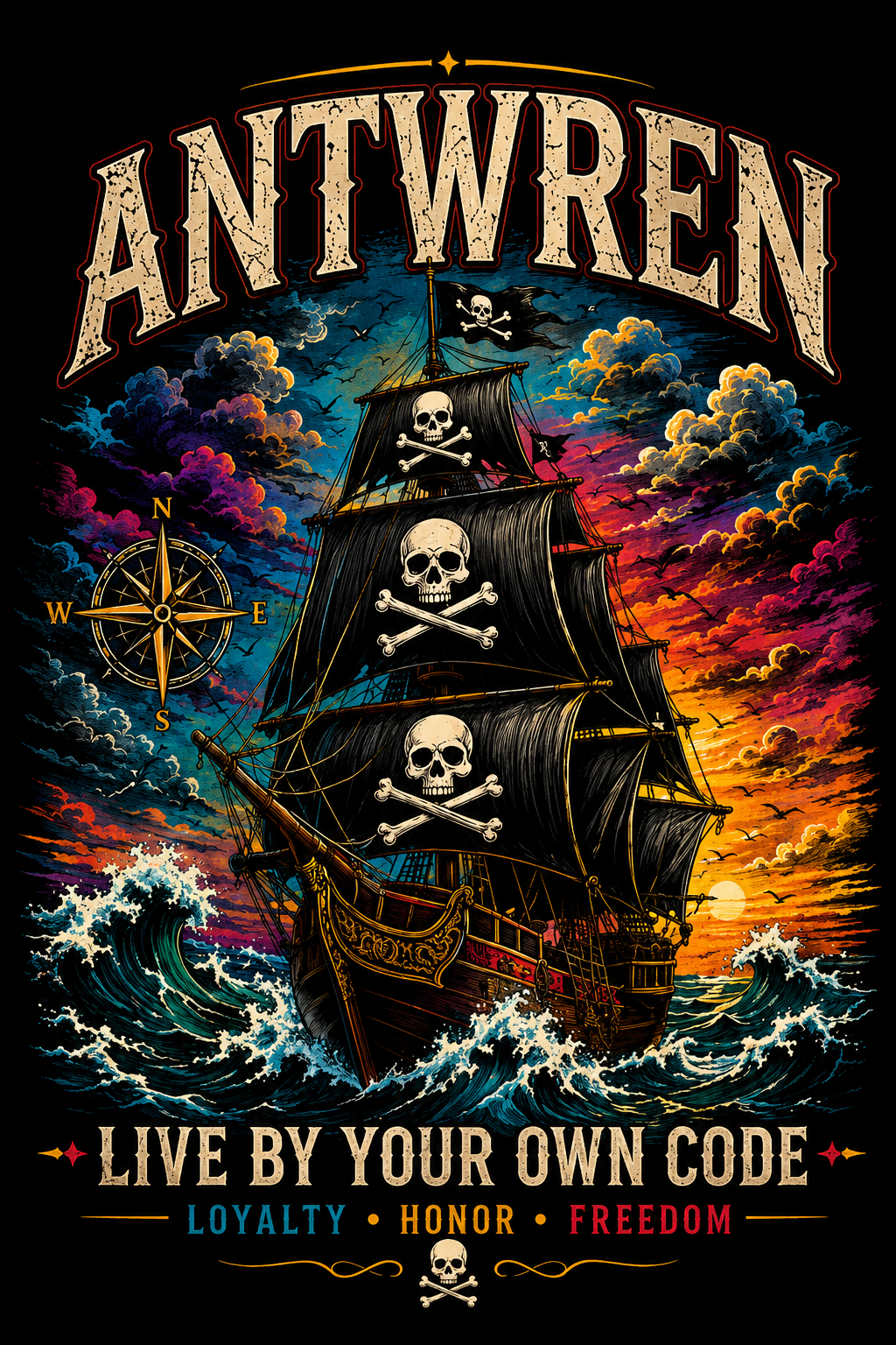 Antwren Premium Black Oversized Printed T-Shirt Antwren