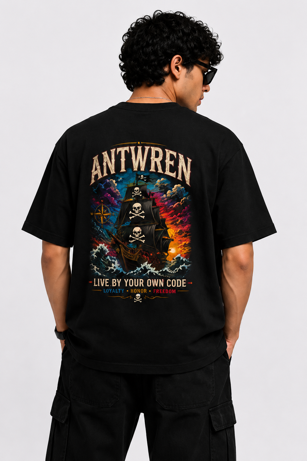 Antwren Premium Black Oversized Printed T-Shirt Antwren