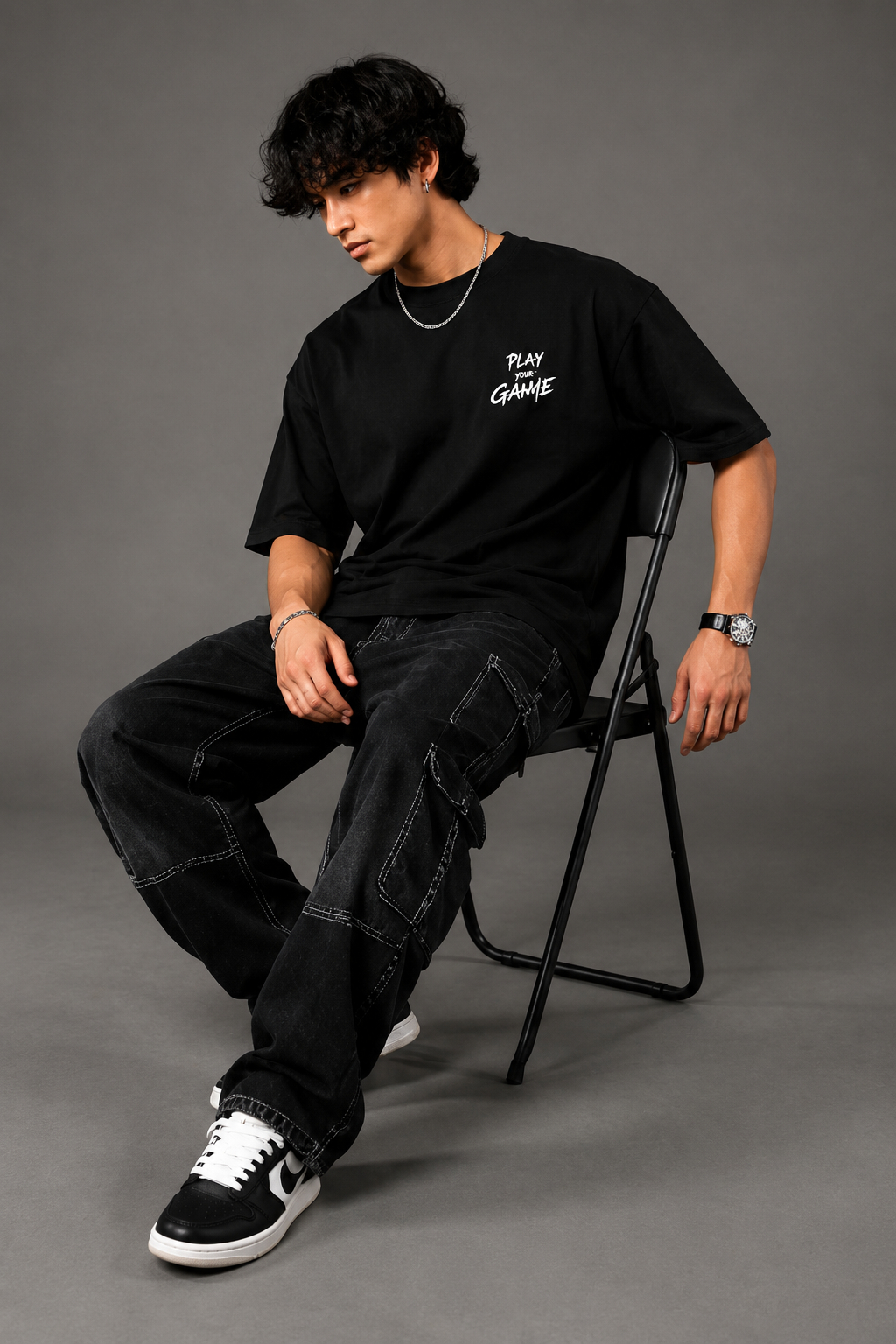 Antwren Premium Black Oversized Printed T-Shirt Antwren