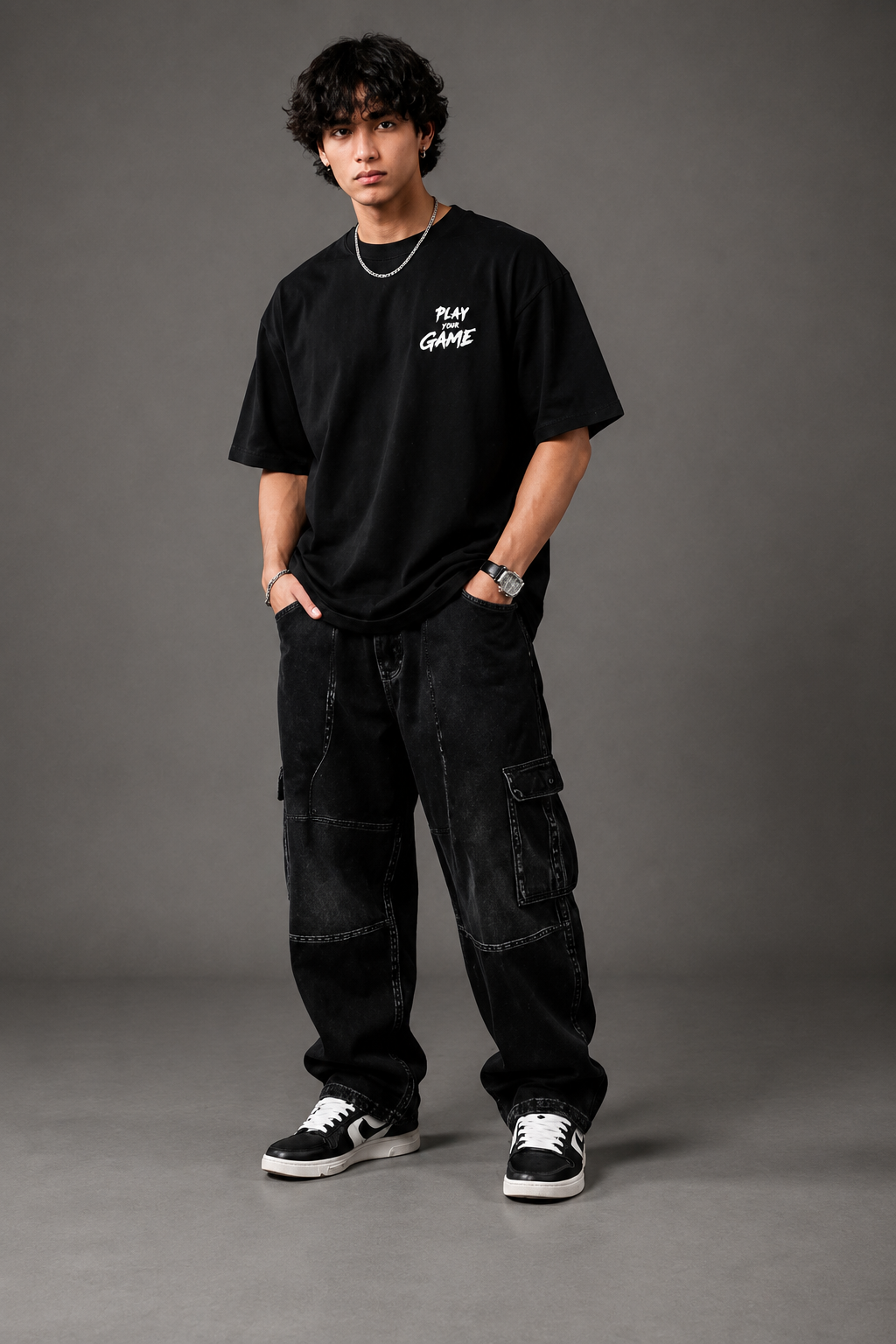 Antwren Premium Black Oversized Printed T-Shirt Antwren