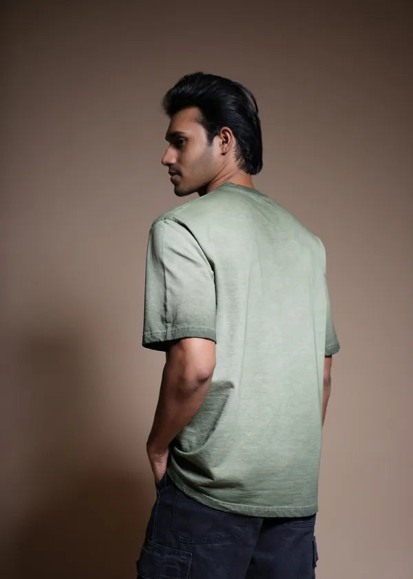 Premium Green sunfaded wash + spray oversized Tees Antwren Brand