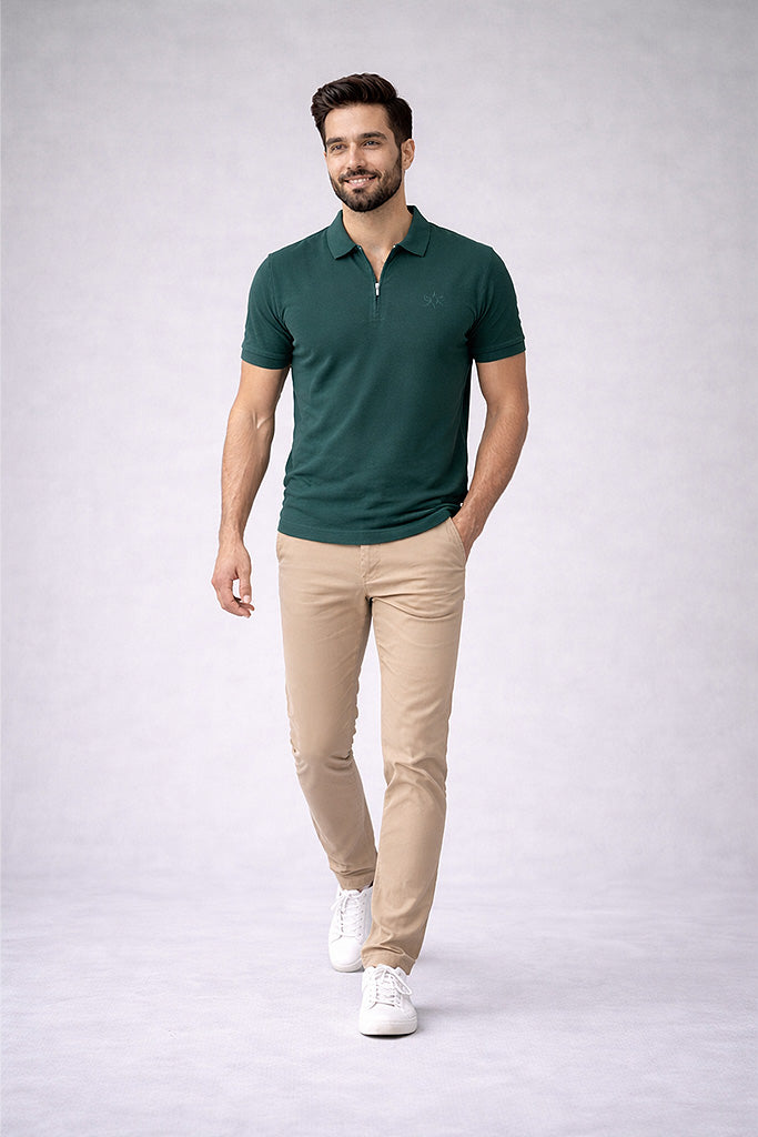 Pine Green Zip Polo T Shirt Antwren EStore