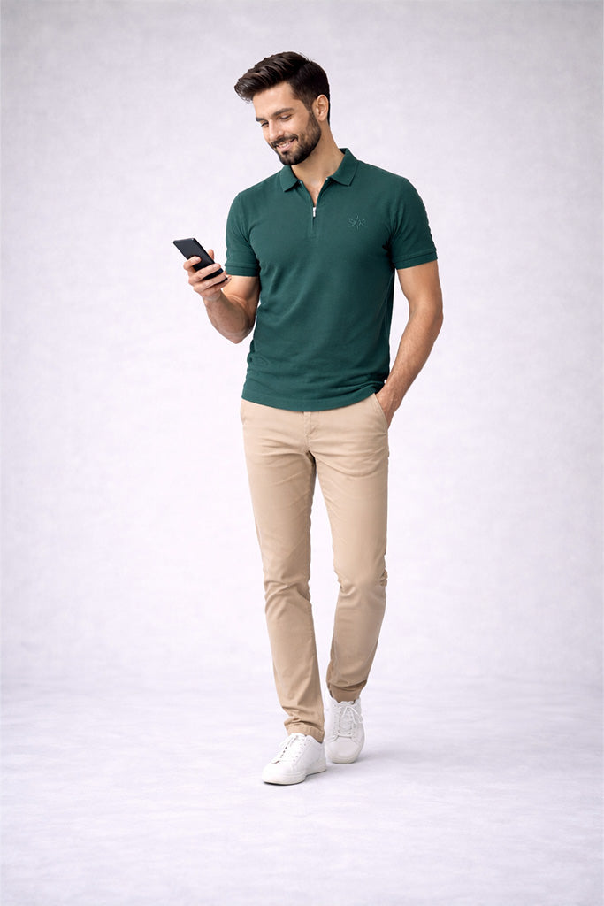 Pine Green Zip Polo T Shirt Antwren EStore